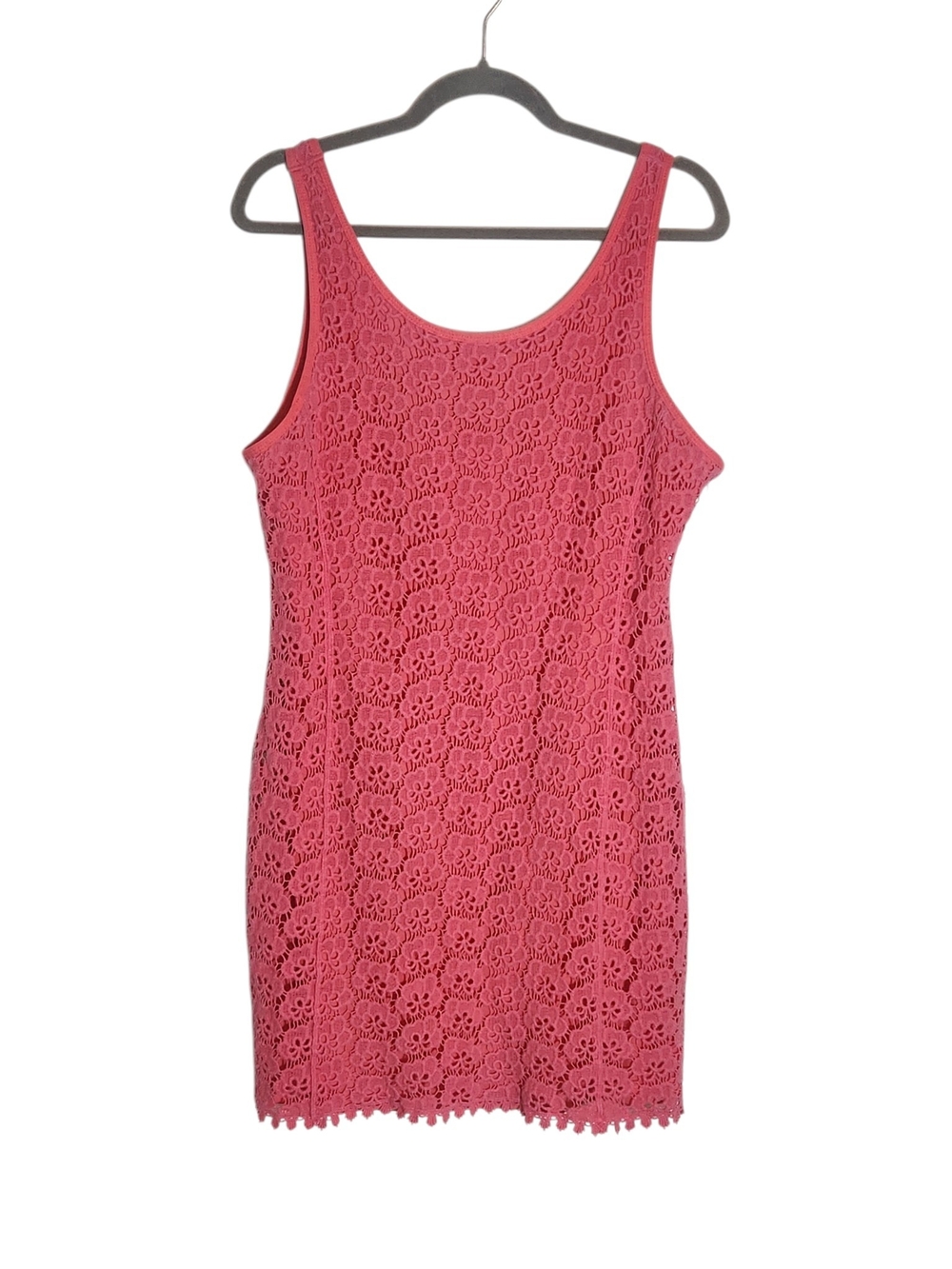 Jennifer Lopez Coral Pink Crochet Lace Sheath Mini Dress Size 16